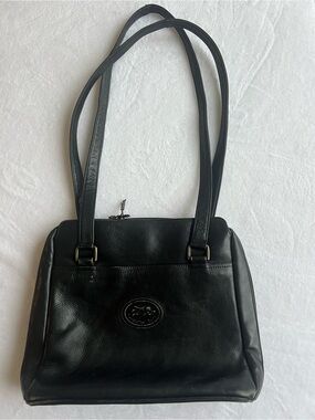 Vintage American Angel Women Purse Genuine Black Leather Shoulder Bag Tote